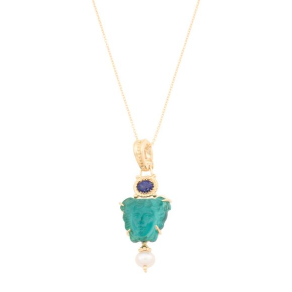TAGLIAMONTE Made In Italy 18kt Gold Plated Green Venetian Glass Necklace - Picture 1 of 4